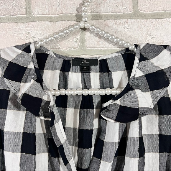 J. Crew White and Black Buffalo Plaid Button Down Blouse Size M - Picture 8 of 11